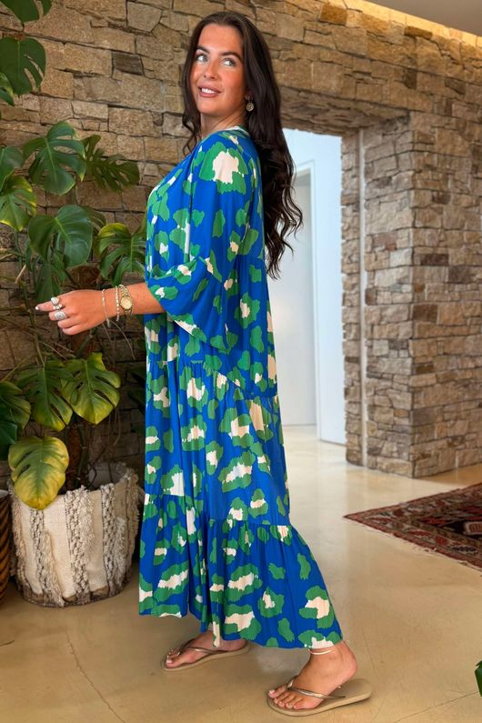 Riven Tiered Maxi Dress Mediterranean Blue